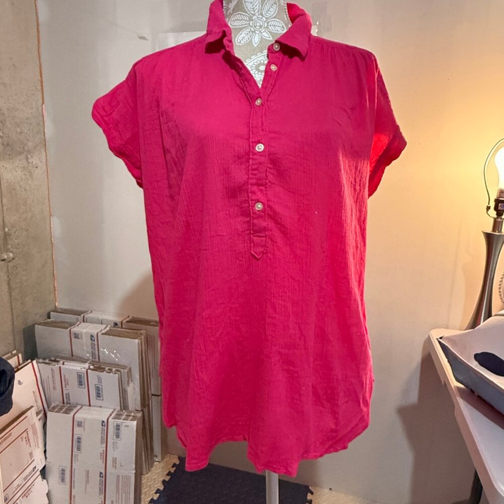 Loft Size XL Women's Gauze Hot Pink Top with Collar